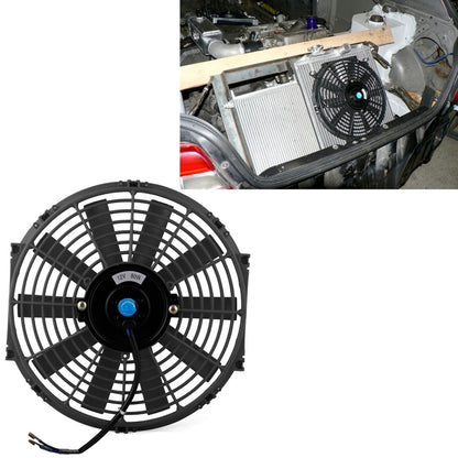 12V 80W 12 นิ้วพัดลมระบายความร้อน High-power ดัดแปลงถังพัดลมพัดลมระบายความร้อนที่มีประสิทธิภาพพัดลมอัตโนมัติ mini Air Conditioner สำหรับรถยนต์, 12 inch (Black)