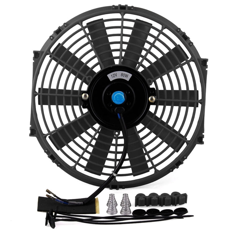 12V 80W 12 นิ้วพัดลมระบายความร้อน High-power ดัดแปลงถังพัดลมพัดลมระบายความร้อนที่มีประสิทธิภาพพัดลมอัตโนมัติ mini Air Conditioner สำหรับรถยนต์, 12 inch (Black)