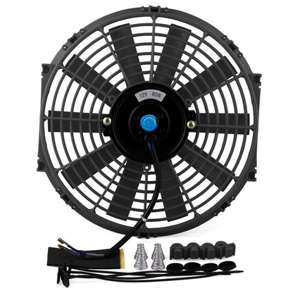12V 80W 12 นิ้วพัดลมระบายความร้อน High-power ดัดแปลงถังพัดลมพัดลมระบายความร้อนที่มีประสิทธิภาพพัดลมอัตโนมัติ mini Air Conditioner สำหรับรถยนต์, 12 inch (Black)