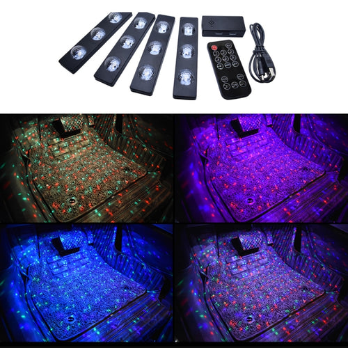 4 in 1 3.2W 12 LEDs RGB รถ พื้นภายในตกแต่งบรรยากาศโคมไฟนีออนที่มีสีสันพร้อมรีโมทคอนโทรลไร้สายและฟังก์ชั่นควบคุมเสียง, A12