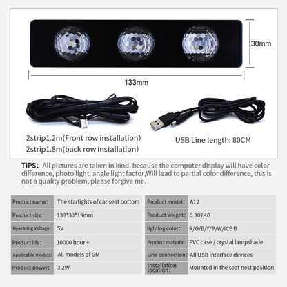 4 in 1 3.2W 12 LEDs RGB รถ พื้นภายในตกแต่งบรรยากาศโคมไฟนีออนที่มีสีสันพร้อมรีโมทคอนโทรลไร้สายและฟังก์ชั่นควบคุมเสียง, A12