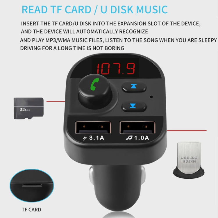 805E การชาร์จ USB แบบคู่เครื่องส่งสัญญาณ FM Bluetooth เครื่องเล่นเพลง MP3 ชุดอุปกรณ์ติดรถยนต์รองรับการโทรแบบแฮนด์ฟรีและอ่านการ์ด TF / U Disk Music, 805E