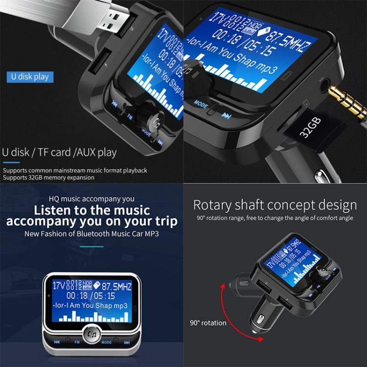 BC32 การชาร์จ USB แบบคู่ Bluetooth เครื่องชาร์จในรถยนต์แบบแฮนด์ฟรีเครื่องส่งสัญญาณ FM เครื่องเล่นเพลง MP3 ชุดอุปกรณ์ติดรถยนต์รองรับการโทรแบบแฮนด์ฟรีและการบันทึก Micro SD และการตรวจจับแรงดันไฟฟ้า, BC32