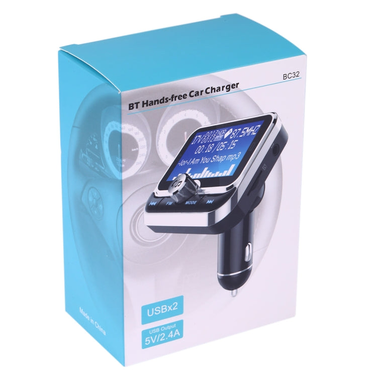 BC32 การชาร์จ USB แบบคู่ Bluetooth เครื่องชาร์จในรถยนต์แบบแฮนด์ฟรีเครื่องส่งสัญญาณ FM เครื่องเล่นเพลง MP3 ชุดอุปกรณ์ติดรถยนต์รองรับการโทรแบบแฮนด์ฟรีและการบันทึก Micro SD และการตรวจจับแรงดันไฟฟ้า, BC32