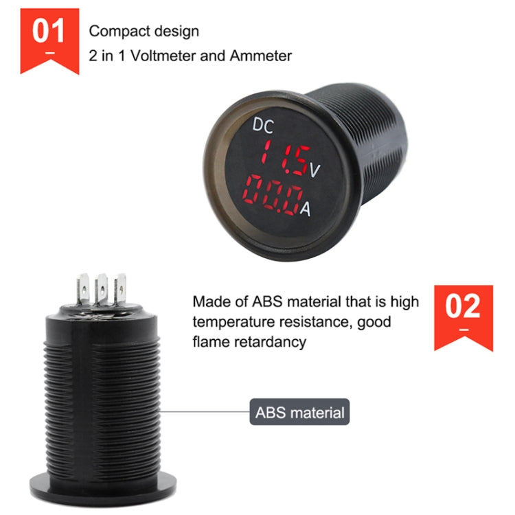 B3613 IP67 กันน้ำรถยนต์โมดิฟาย 4.5-30V โวลต์มิเตอร์ + แอมมิเตอร์, B3613