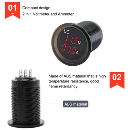 B3613 IP67 กันน้ำรถยนต์โมดิฟาย 4.5-30V โวลต์มิเตอร์ + แอมมิเตอร์, B3613