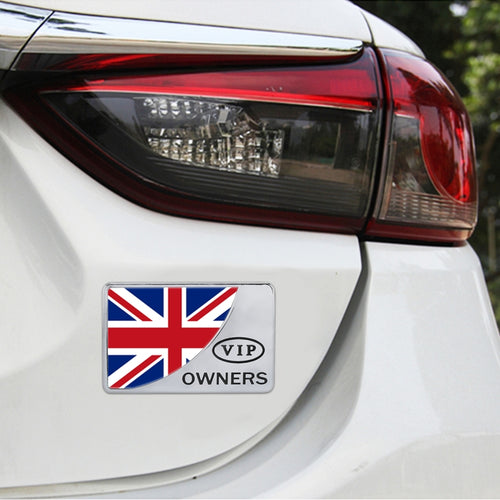 Universal Car UK Flag รูปสี่เหลี่ยมผืนผ้า VIP โลหะสติกเกอร์ตกแต่ง, UK Flag (Silver)