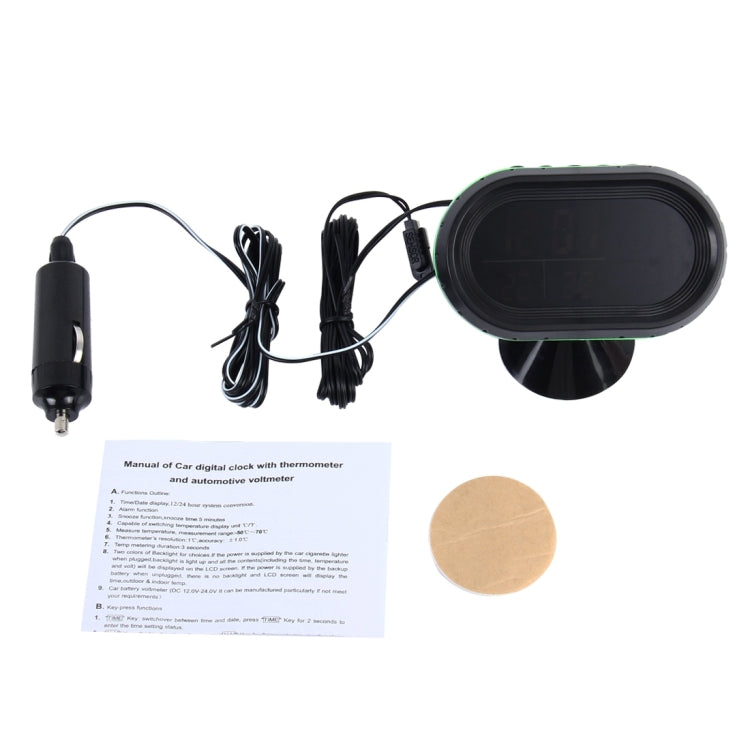 VST-7009V 4 In 1 เครื่องวัดอุณหภูมิรถดิจิตอลเครื่องวัดแรงดันไฟฟ้า Luminous นาฬิกาเครื่องทดสอบเครื่องตรวจจับ LCD Monitor Back light, 4 In 1 Thermometer Voltage Meter