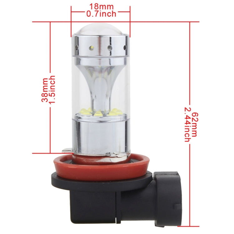2 ชิ้น H8/H11 60W 1200 LM 6000K ไฟตัดหมอกรถยนต์พร้อมหลอดไฟ LED CREE XB-D 12 ดวง, DC 12V, H8/H11