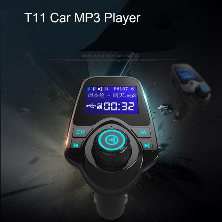 T11 เครื่องส่งสัญญาณ FM Bluetooth เครื่องเล่น MP3 ในรถยนต์พร้อมจอแสดงผล LED รองรับการชาร์จ USB คู่และแฮนด์ฟรีและการ์ด TF และฟังก์ชั่นเล่นเพลงดิสก์ U, T11