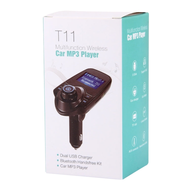 T11 เครื่องส่งสัญญาณ FM Bluetooth เครื่องเล่น MP3 ในรถยนต์พร้อมจอแสดงผล LED รองรับการชาร์จ USB คู่และแฮนด์ฟรีและการ์ด TF และฟังก์ชั่นเล่นเพลงดิสก์ U, T11