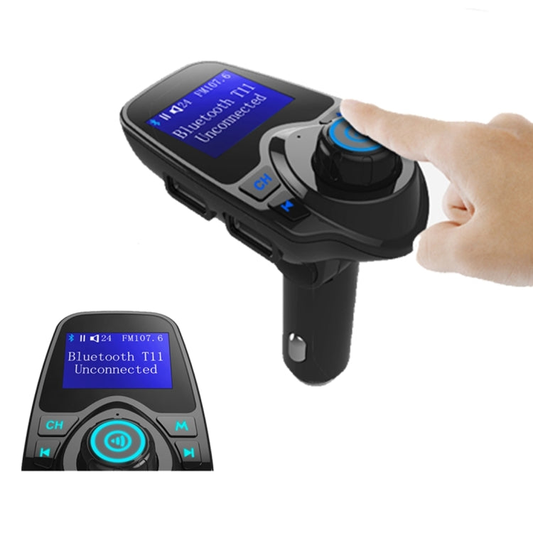 T11 เครื่องส่งสัญญาณ FM Bluetooth เครื่องเล่น MP3 ในรถยนต์พร้อมจอแสดงผล LED รองรับการชาร์จ USB คู่และแฮนด์ฟรีและการ์ด TF และฟังก์ชั่นเล่นเพลงดิสก์ U, T11