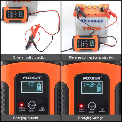 FOXSUR 12V 6A เครื่องชาร์จแบตเตอรี่อเนกประสงค์อัจฉริยะสำหรับรถยนต์รถจักรยานยนต์, ความยาว: 55 ซม., ปลั๊ก EU, EU Plug (Red), EU Plug (Yellow)
