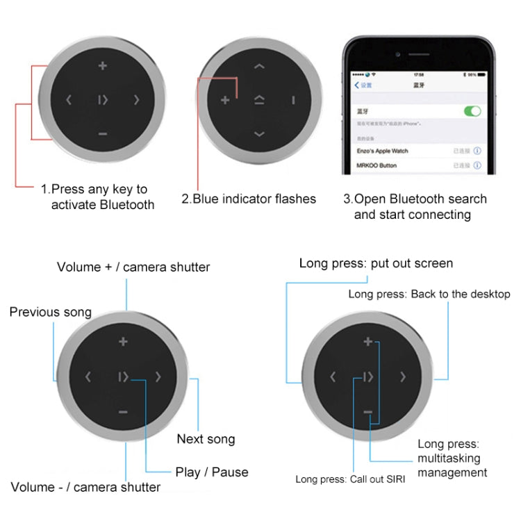 รถไร้สาย Bluetooth Controller โทรศัพท์มือถือมัลติมีเดียมัลติฟังก์ชั่นพวงมาลัยรีโมทคอนโทรล, RXW-1 (Black), RXW-1 (Silver)