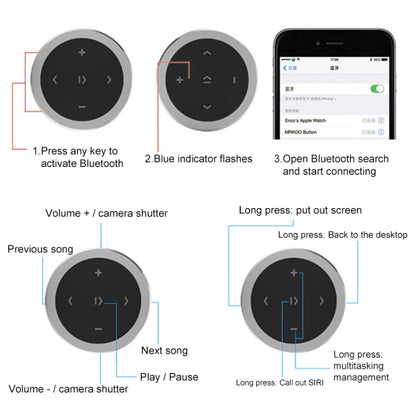 รถไร้สาย Bluetooth Controller โทรศัพท์มือถือมัลติมีเดียมัลติฟังก์ชั่นพวงมาลัยรีโมทคอนโทรล, RXW-1 (Black), RXW-1 (Silver)