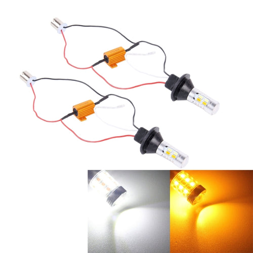 2 ชิ้น 1156/BA15S/BAU15S 10 วัตต์ 1000LM 6000K สีขาว + สีเหลืองแสง DRL และไฟเลี้ยวพร้อมหลอดไฟ LED SMD-5730 20 ดวง DC 12-24V, 1156 20 SMD-5730-LED Lamps