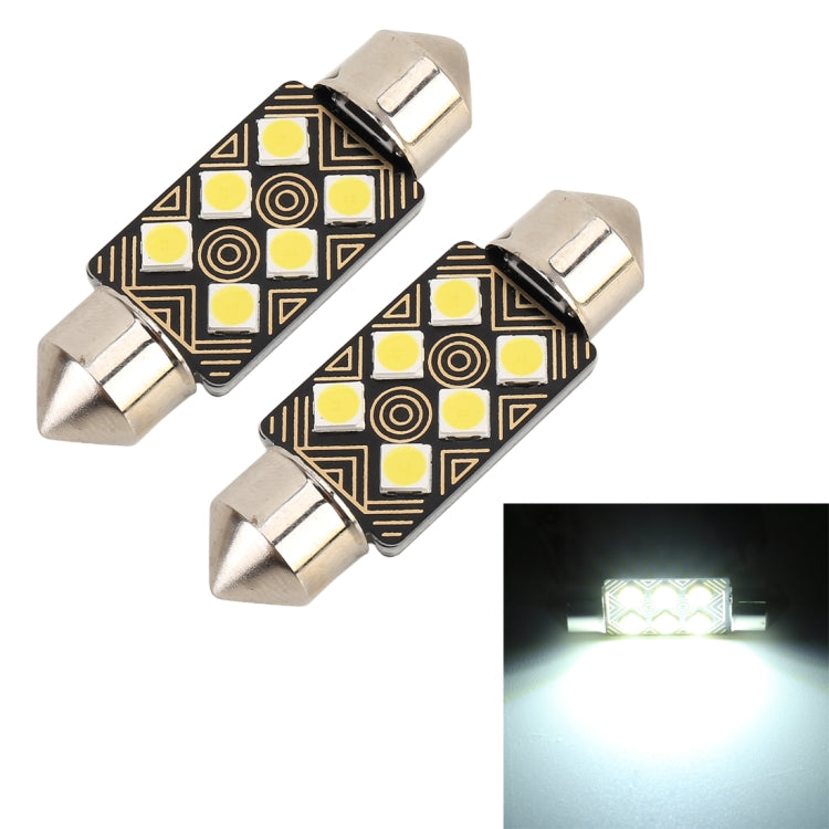 2 ชิ้น 36 มิลลิเมตร DC12V / 1.5 วัตต์ / 6000K / 110LM 6LEDs SMD-3030 รถโคมไฟอ่านหนังสือแสงโดมพร้อมตัวถอดรหัส, 36mm