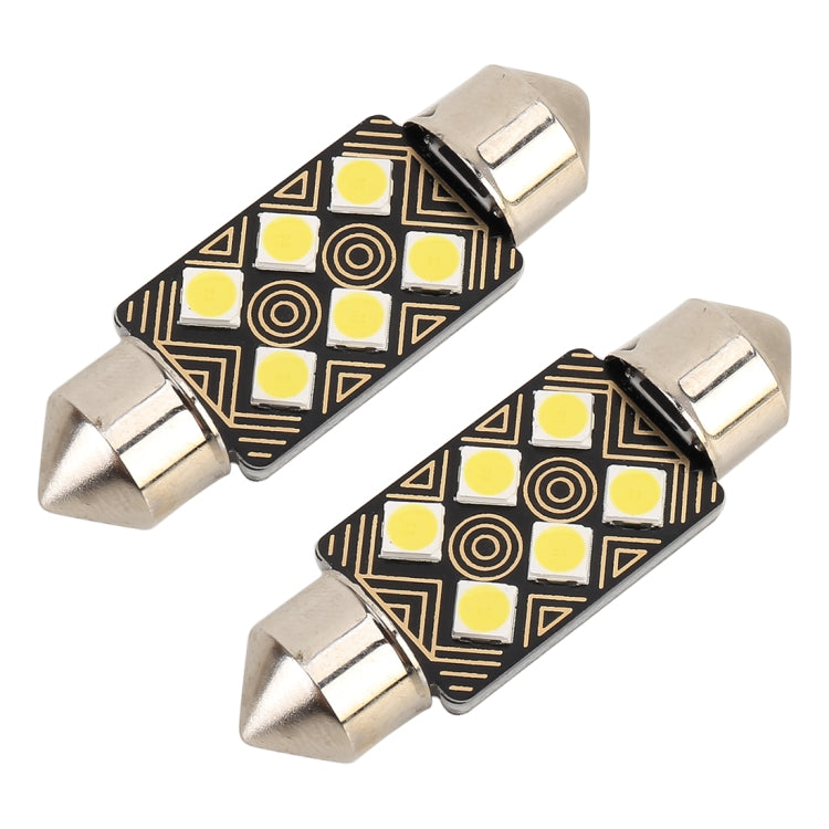 2 ชิ้น 36 มิลลิเมตร DC12V / 1.5 วัตต์ / 6000K / 110LM 6LEDs SMD-3030 รถโคมไฟอ่านหนังสือแสงโดมพร้อมตัวถอดรหัส, 36mm