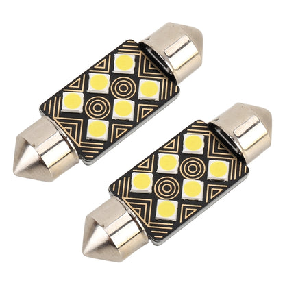 2 ชิ้น 36 มิลลิเมตร DC12V / 1.5 วัตต์ / 6000K / 110LM 6LEDs SMD-3030 รถโคมไฟอ่านหนังสือแสงโดมพร้อมตัวถอดรหัส, 36mm