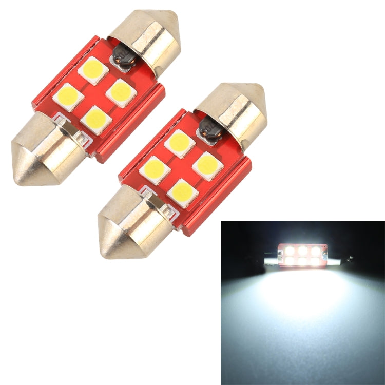 2 ชิ้น 31 มม. DC12V / 1.6W / 6000K / 130LM 4LEDs SMD-3030 โคมไฟอ่านหนังสือในรถยนต์, 31mm