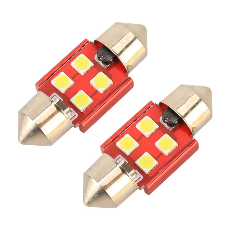 2 ชิ้น 31 มม. DC12V / 1.6W / 6000K / 130LM 4LEDs SMD-3030 โคมไฟอ่านหนังสือในรถยนต์, 31mm