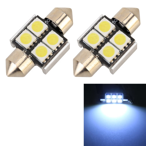 10 ชิ้น 31 มม. DC12V / 2W / 7000K / 80LM 4LEDs SMD-5050 โคมไฟอ่านหนังสือในรถยนต์, 31mm, 4LEDs SMD-5050