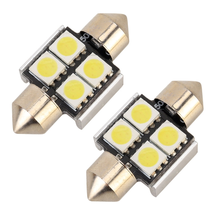10 ชิ้น 31 มม. DC12V / 2W / 7000K / 80LM 4LEDs SMD-5050 โคมไฟอ่านหนังสือในรถยนต์, 31mm, 4LEDs SMD-5050
