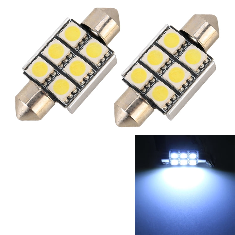 10 ชิ้น 36 มม. DC12V / 2W / 7000K / 80LM 6LEDs SMD-5050 โคมไฟอ่านหนังสือในรถยนต์, 36mm, 6LEDs SMD-5050