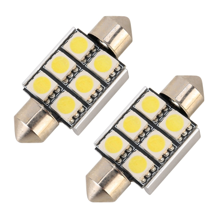 10 ชิ้น 36 มม. DC12V / 2W / 7000K / 80LM 6LEDs SMD-5050 โคมไฟอ่านหนังสือในรถยนต์, 36mm, 6LEDs SMD-5050