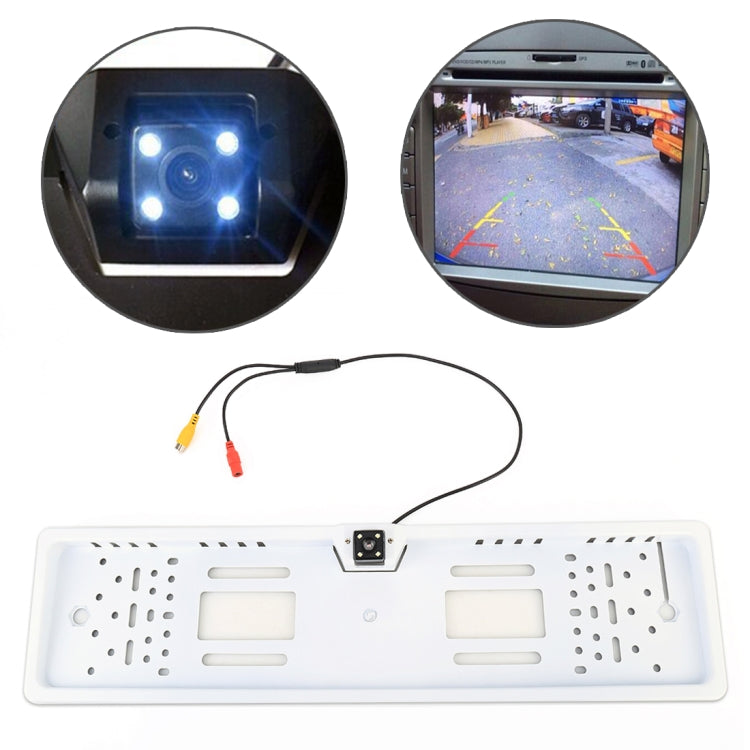 JX-9488 720x540 พิกเซลที่มีประสิทธิภาพ NTSC 60HZ CMOS II กล้องมองหลังรถยนต์กันน้ำแบบสากลพร้อม 2W 80LM 5000K แสงสีขาวหลอดไฟ 4LED, DC 12V, ความยาวสายไฟ: 4 ม., White, Silver