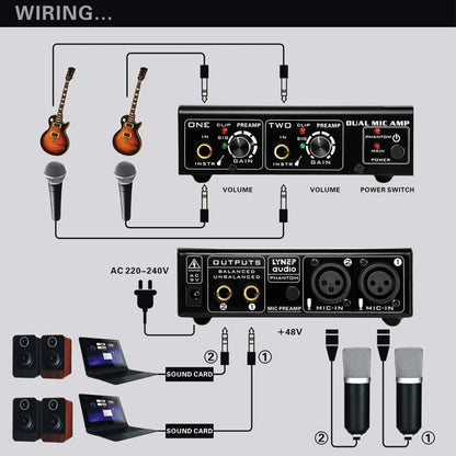 LINEPAUDIO A961 2-Channel เครื่องขยายเสียงไมโครโฟนกีตาร์ไฟฟ้าเครื่องขยายเสียงเบสไฟฟ้า, A961