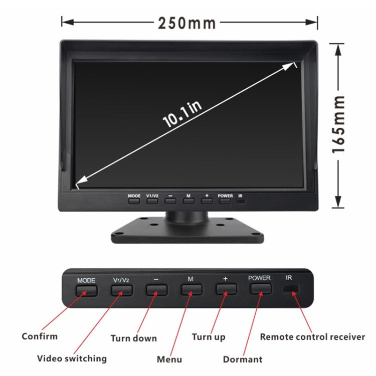 PZ612-4AHD IP67 120 องศารถยนต์ AHD 1080P 2 ล้านพิกเซล 10 นิ้ว 4-Way Rearview Mirror Monitor, night Vision Full Color พร้อมฟังก์ชั่นวิดีโอ, PZ612-4AHD