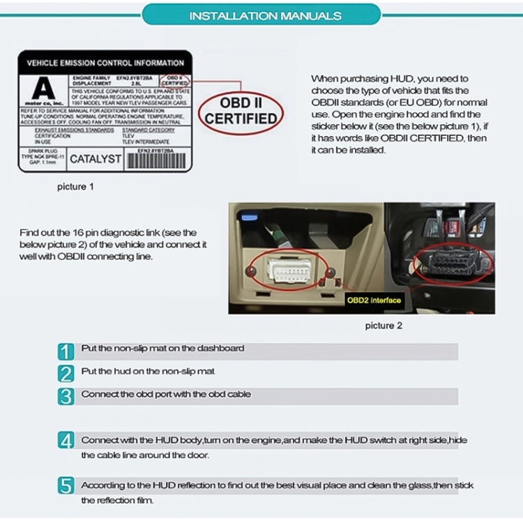 A200 OBD2 3.5 นิ้วระบบรักษาความปลอดภัยจอแสดงผล Head Up ที่ติดตั้งบนยานพาหนะ, รองรับความเร็วรถ / การแสดงความเร็วรอบเครื่องยนต์ / อุณหภูมิของน้ำ / แรงดันไฟฟ้า, A200