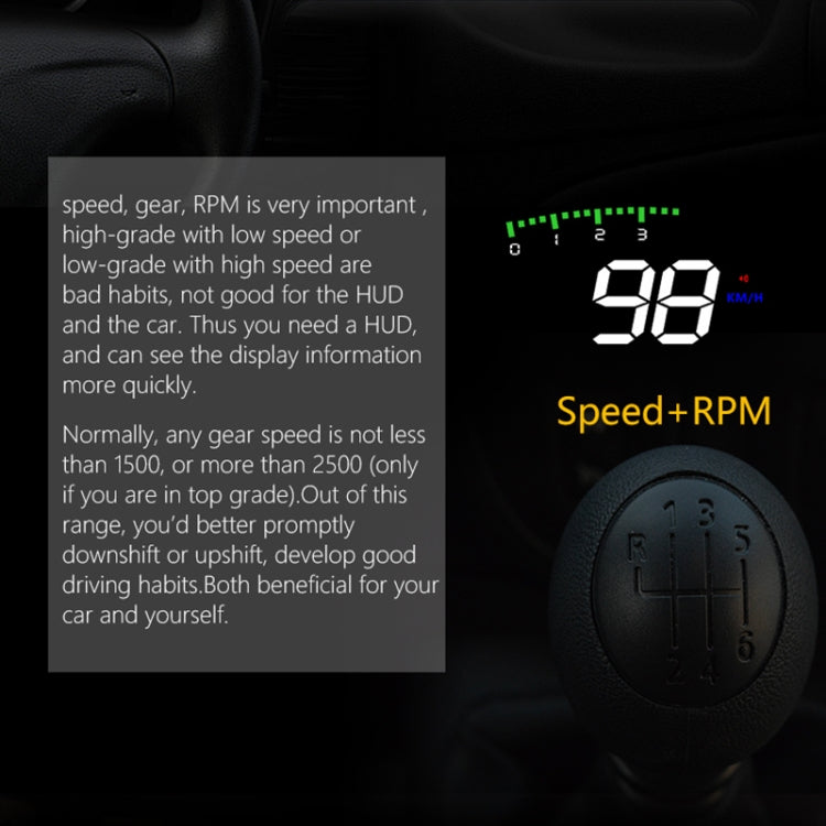 A900 OBD2 3.5 นิ้วระบบรักษาความปลอดภัยจอแสดงผล Head Up ที่ติดตั้งบนยานพาหนะ, รองรับความเร็วรถ / การแสดงความเร็วรอบเครื่องยนต์ / อุณหภูมิของน้ำ / แรงดันไฟฟ้า / ระยะทางในการขับขี่, A900