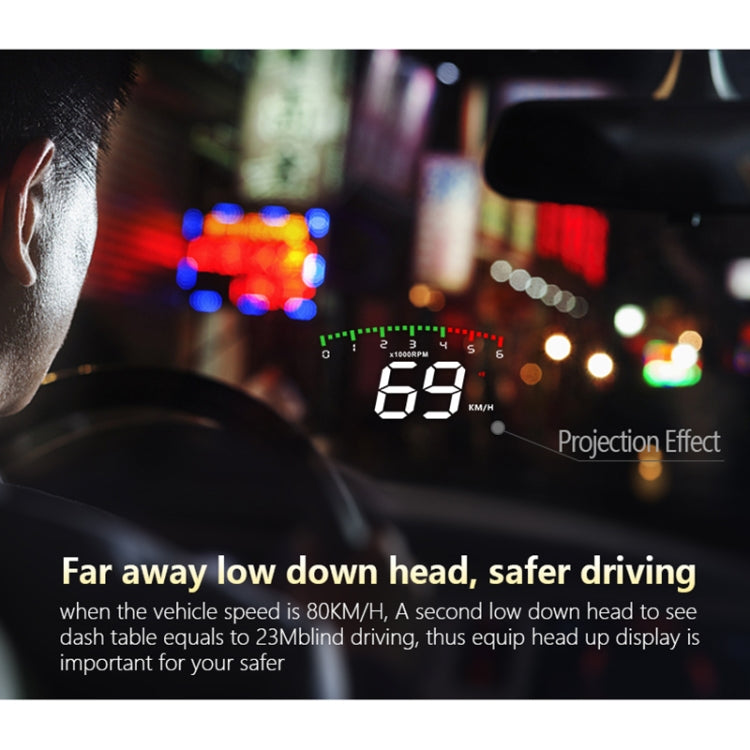 A900 OBD2 3.5 นิ้วระบบรักษาความปลอดภัยจอแสดงผล Head Up ที่ติดตั้งบนยานพาหนะ, รองรับความเร็วรถ / การแสดงความเร็วรอบเครื่องยนต์ / อุณหภูมิของน้ำ / แรงดันไฟฟ้า / ระยะทางในการขับขี่, A900