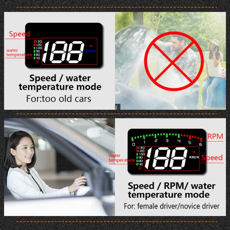 A900 OBD2 3.5 นิ้วระบบรักษาความปลอดภัยจอแสดงผล Head Up ที่ติดตั้งบนยานพาหนะ, รองรับความเร็วรถ / การแสดงความเร็วรอบเครื่องยนต์ / อุณหภูมิของน้ำ / แรงดันไฟฟ้า / ระยะทางในการขับขี่, A900