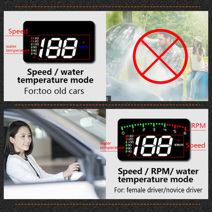 A900 OBD2 3.5 นิ้วระบบรักษาความปลอดภัยจอแสดงผล Head Up ที่ติดตั้งบนยานพาหนะ, รองรับความเร็วรถ / การแสดงความเร็วรอบเครื่องยนต์ / อุณหภูมิของน้ำ / แรงดันไฟฟ้า / ระยะทางในการขับขี่, A900