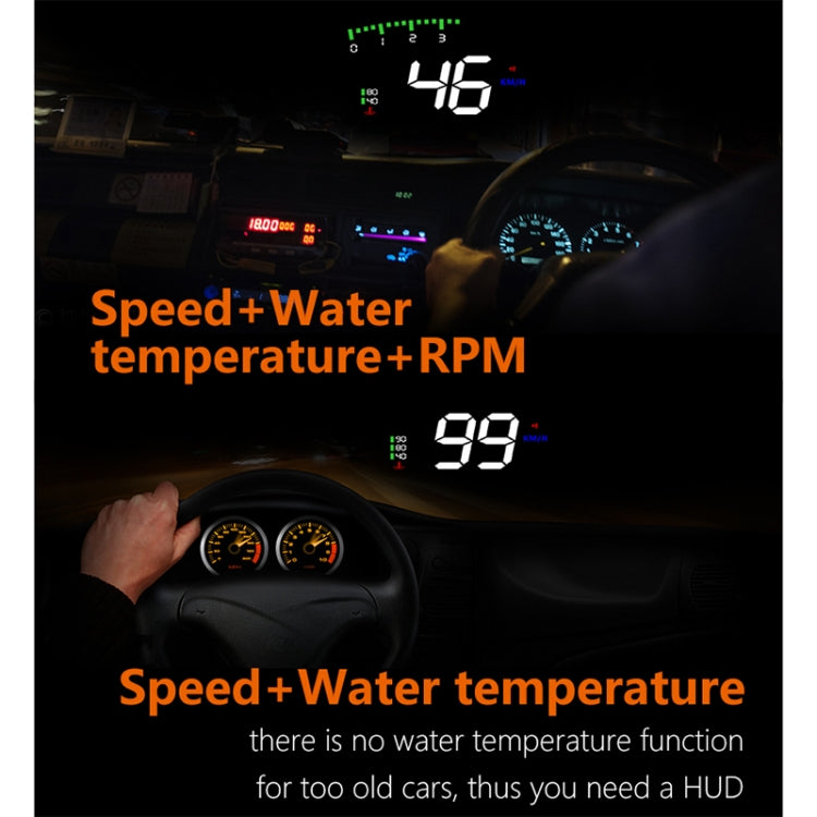A900 OBD2 3.5 นิ้วระบบรักษาความปลอดภัยจอแสดงผล Head Up ที่ติดตั้งบนยานพาหนะ, รองรับความเร็วรถ / การแสดงความเร็วรอบเครื่องยนต์ / อุณหภูมิของน้ำ / แรงดันไฟฟ้า / ระยะทางในการขับขี่, A900