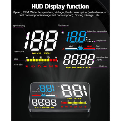 D5000 OBD2 5 นิ้วติดรถยนต์ Head Up Display ระบบรักษาความปลอดภัย, รองรับความเร็วรถ / เครื่องยนต์แสดงความเร็วรอบ / อุณหภูมิของน้ำ / แรงดันแบตเตอรี่ / รหัสการตรวจจับและกำจัดข้อผิดพลาด, D5000