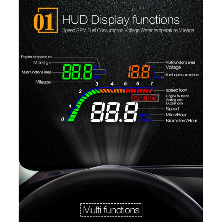 T100 OBD2 ระบบรักษาความปลอดภัยจอแสดงผล Head Up ที่ติดตั้งบนยานพาหนะขนาด 4 นิ้วรองรับความเร็วของรถ / การแสดงความเร็วรอบเครื่องยนต์ / การสิ้นเปลืองน้ำมันเชื้อเพลิงทันที / การตรวจจับและกำจัดรหัสข้อผิดพลาด, T100