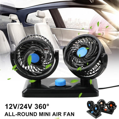 HUXIN HX-T303 6.5W 360 องศาปรับหมุนสองหัวเสียงรบกวนต่ำมินิไฟฟ้าพัดลม,DC12V, HX-T303