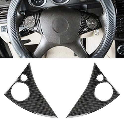 2 ชิ้นรถพวงมาลัยปุ่มคาร์บอนไฟเบอร์สติกเกอร์ตกแต่งสำหรับ Mercedes-Benz W204, Steering Wheel Button