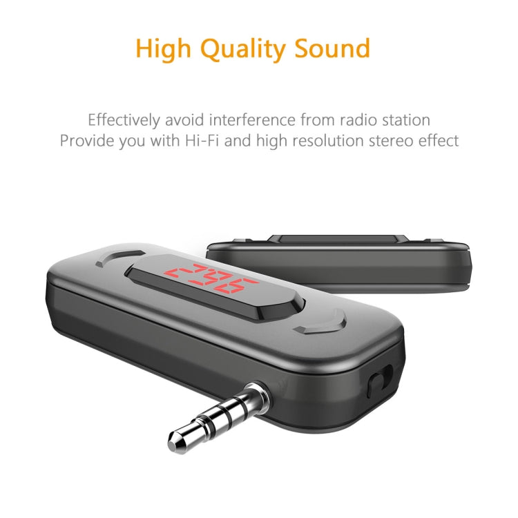 Doosl DSER116 เครื่องส่งสัญญาณ FM ในรถยนต์มัลติฟังก์ชั่นเครื่องรับสัญญาณเพลงไร้สายพร้อมแจ็ค 3.5 มม. และจอแสดงผล LCD รองรับการโทรแบบแฮนด์ฟรี, DSER116