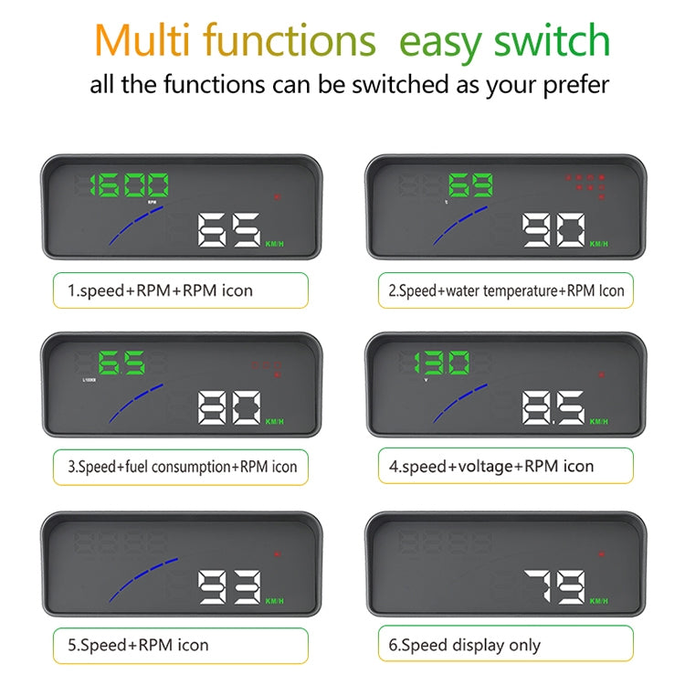 P9 HUD 3.6 นิ้วรถ OBD2 มิเตอร์ดิจิตอลอัจฉริยะพร้อมหลายสี, ความเร็วและ RPM และอุณหภูมิของน้ำ & การใช้น้ำมัน & ระยะทางในการขับขี่ / การแสดงเวลาและแรงดันไฟฟ้า, สัญญาณเตือนความเร็วเกิน, สัญญาณเตือนแรงดันต่ำ, การสลับกิโลเมตรและไมล์, ฟังก์ชั่นเซ็นเซอร์วัดแสง...