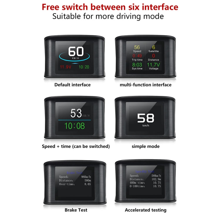 T600 HUD มิเตอร์ดิจิตอลอัจฉริยะติดรถยนต์ GPS ขนาด 2.2 นิ้วพร้อม TFT LCD หลายสี ความเร็วและระยะทางในการขับขี่ / การแสดงเวลาและแรงดันไฟฟ้า สัญญาณเตือนความเร็วเกิน สัญญาณเตือนแรงดันต่ำ การสลับกิโลเมตรและไมล์, T600
