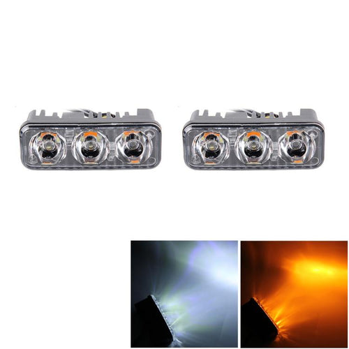 2 ชิ้น DC 12V 6W 400 LM 6000K Tri Circular รถ DRL และไฟเลี้ยว (แสงสีขาว + แสงสีเหลือง) ความยาวสายเคเบิล: 50 ซม., DC 12V 6W 400 LM 6000K