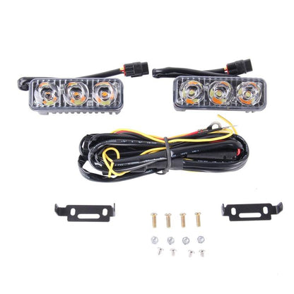 2 ชิ้น DC 12V 6W 400 LM 6000K Tri Circular รถ DRL และไฟเลี้ยว (แสงสีขาว + แสงสีเหลือง) ความยาวสายเคเบิล: 50 ซม., DC 12V 6W 400 LM 6000K