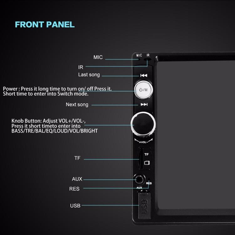 7010B HD 2 Din 7 นิ้วเครื่องรับวิทยุ Bluetooth ในรถยนต์เครื่องเล่น MP5, รองรับ FM และ USB และการ์ด TF, 7010B