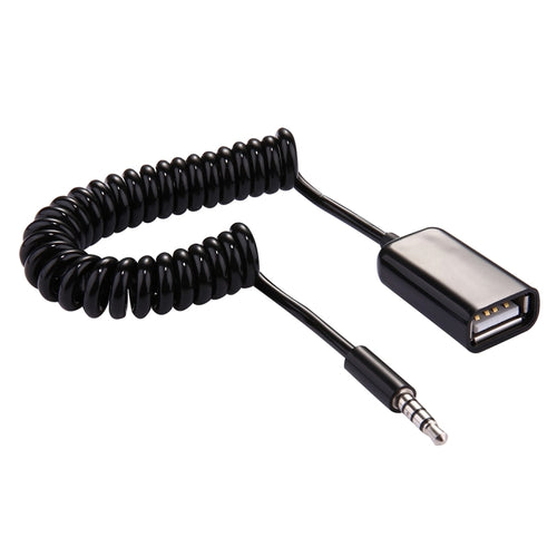 ชาย 3.5 มม. ไปยัง USB 2.0 ตัวแปลงเสียงหญิงสายขดแบบพับเก็บได้สำหรับลำโพง MP3 ในรถยนต์ดิสก์ U ความยาว: 1 ม., 1pcs