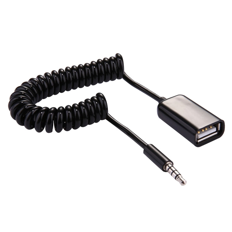 ชาย 3.5 มม. ไปยัง USB 2.0 ตัวแปลงเสียงหญิงสายขดแบบพับเก็บได้สำหรับลำโพง MP3 ในรถยนต์ดิสก์ U ความยาว: 1 ม., 1pcs